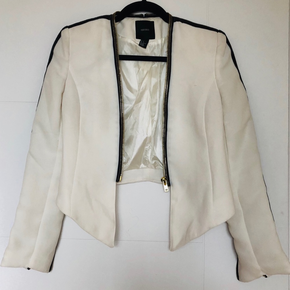 Forever 21 Double Zip White Blazer